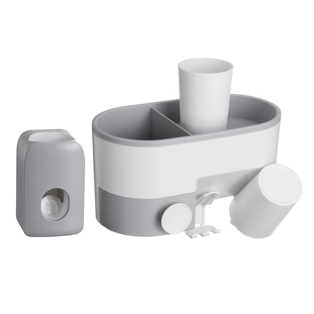 Multifunctional Wall-mounted Toothbrush Holder Toothpaste Dispenser Bathroom Storage Organizer