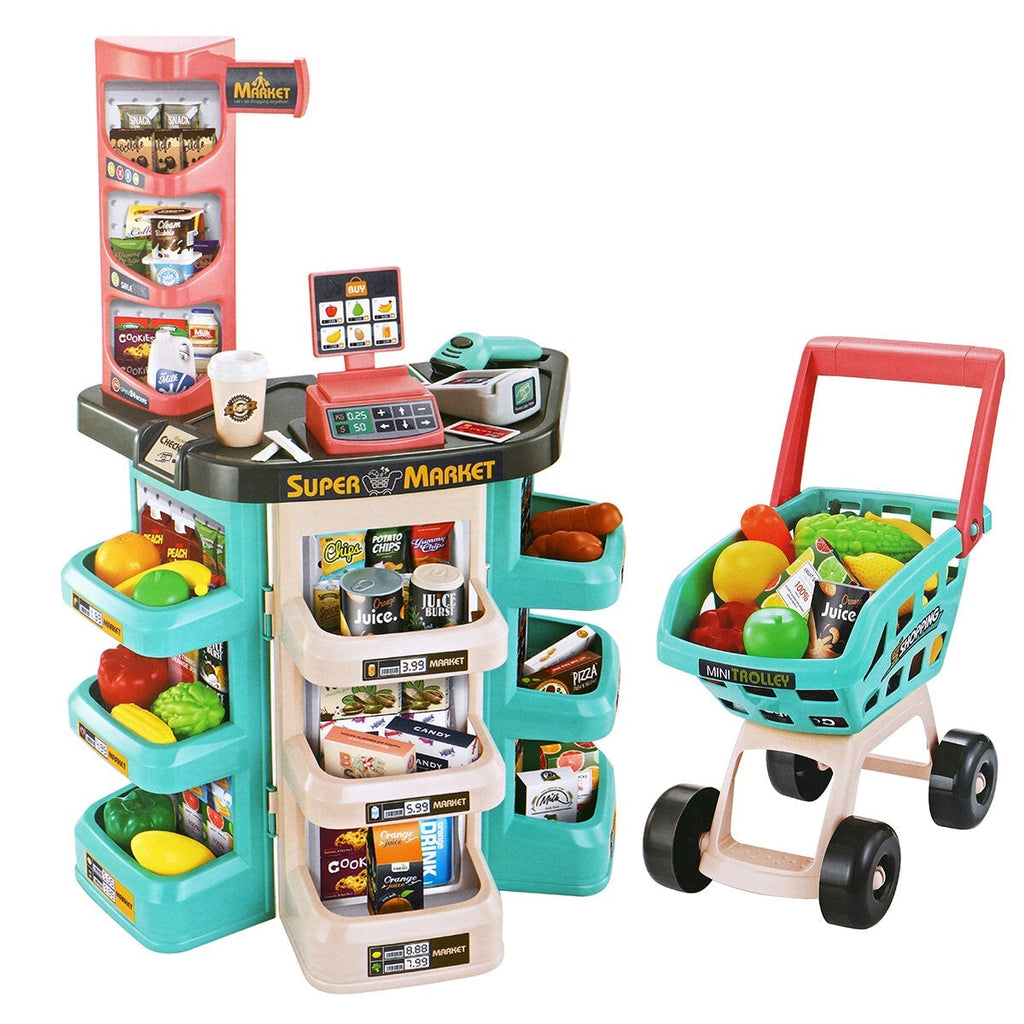 Children Play House Kitchen Simulation Toys Scanner Credit Card Machine Trolley Shopping Cash Register Set