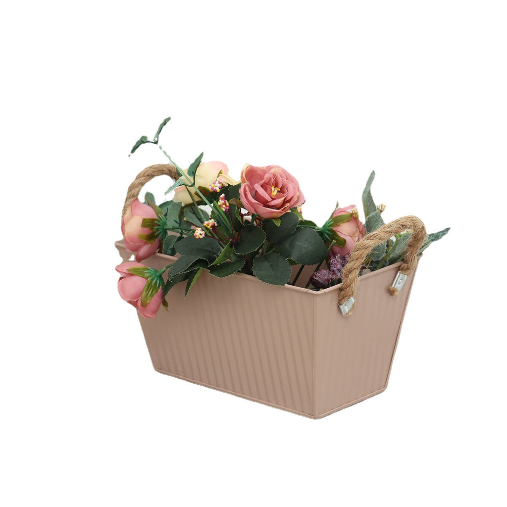 New Flower Pots Pastoral Style Colored Iron Leather Flower Pots Creative Rectangular Buckets