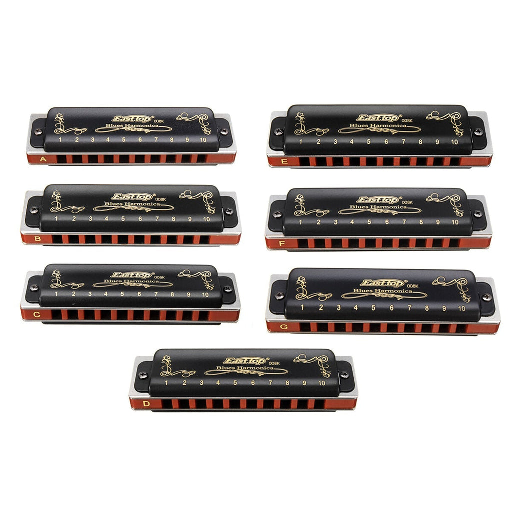 7PCS 10 Hole Blues Harmonica A B C D E F G Key