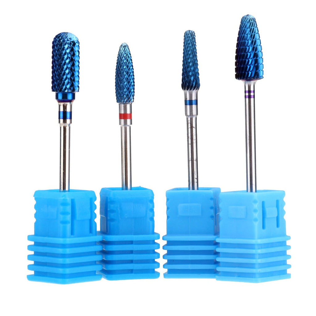 4pcs Blue Tungsten Steel Nail Drill Bits Grinding Head Carbide Burrs for Electric Manicure Machine