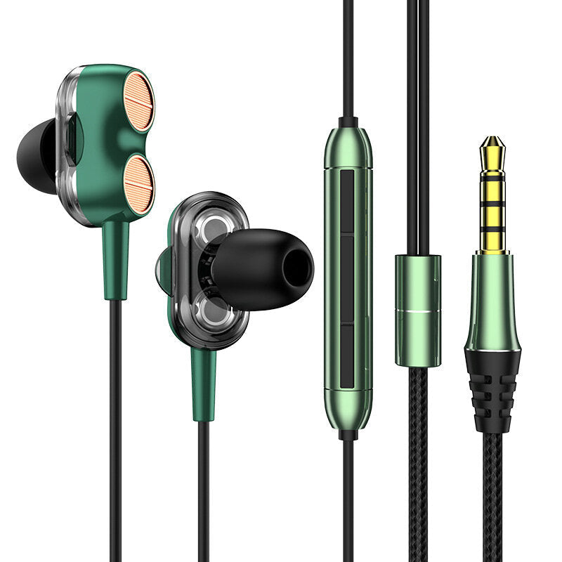 Wired Earphone Dual Dynamic 7.1 Surround Sound Bass Noise Reduction In-Ear Earbuds 3.5MM Sports Music Gaming Headphones with Mic