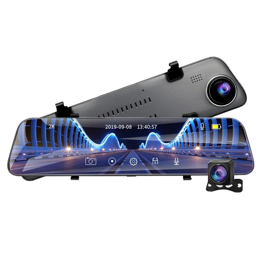 12 Inch Touch Car DVR Stream Media Dash Cam Mirror Video Recorder Dual Len Support 1080P Rear View Camera GPS