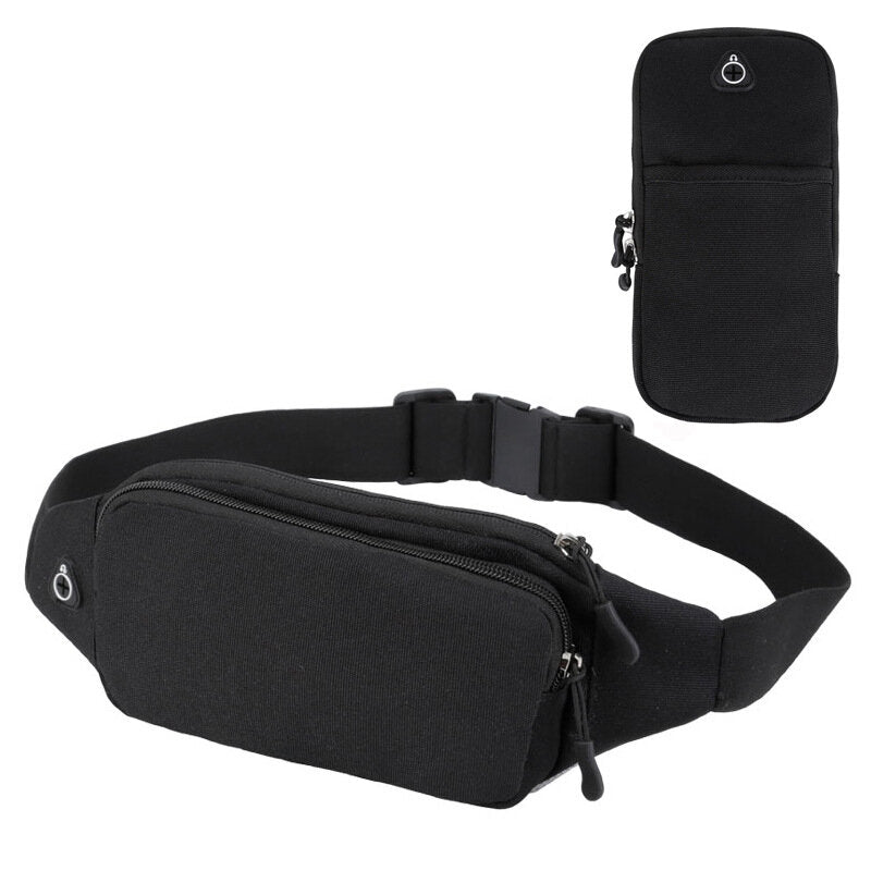 Outdoor Waterproof Nylon Leisure Waist Bag with Headphone Holes Portable Phone Card Pack For Men Women