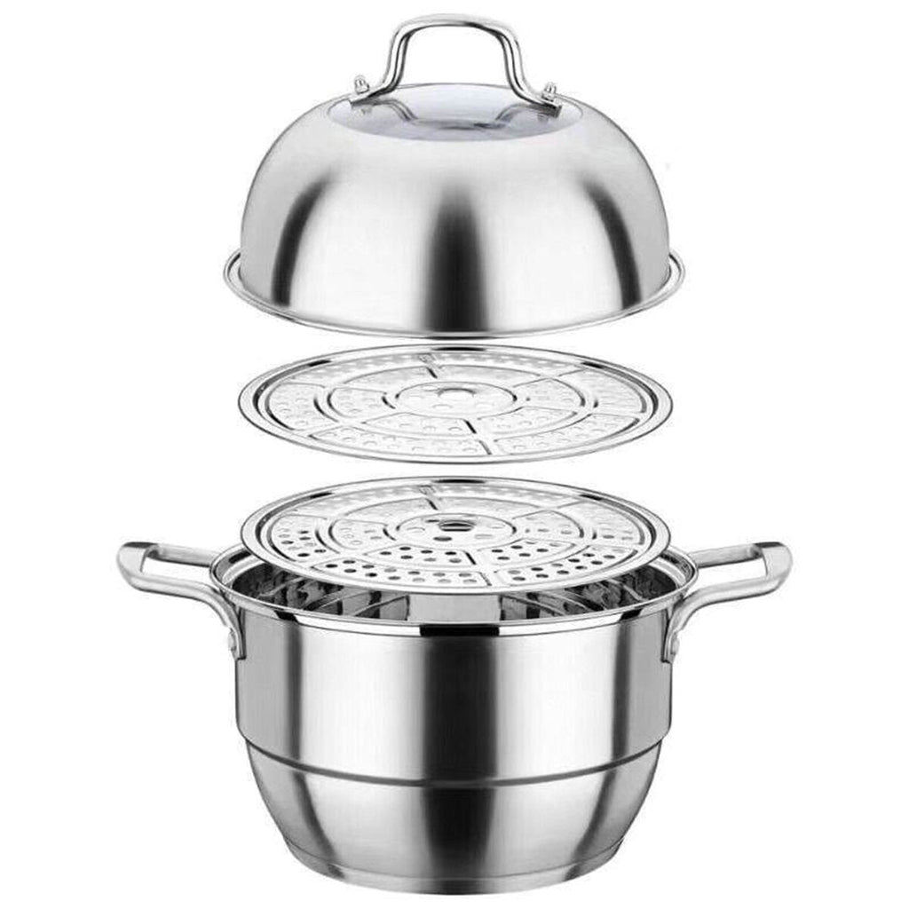 Three-tier Steamer Stainless Steel with Steamed Grid Thickening Deep Soup Pot Large Capacity