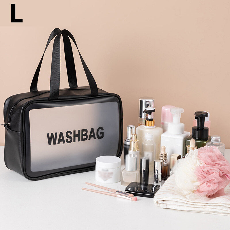 PU+PVC Make Up Bag Vanity Case Cosmetic Nail Art Toiletry Bags Transparent Wash Bag Handbag Outdoor Travel