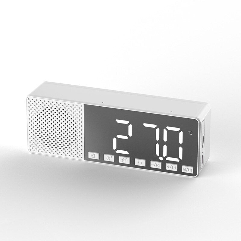 Bluetooth 5.0 Speaker Alarm Clock FM Radio Brightness Adjustable Multiple Play Modes LED Display 360 Surround Stereo Sound 2200mAh Battery Life