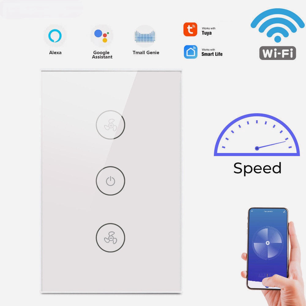 Touch WiFi Ceiling Fan Switch EU/US Remote Timer Speed Wall Glass APP Control Work with Alexa Google Home