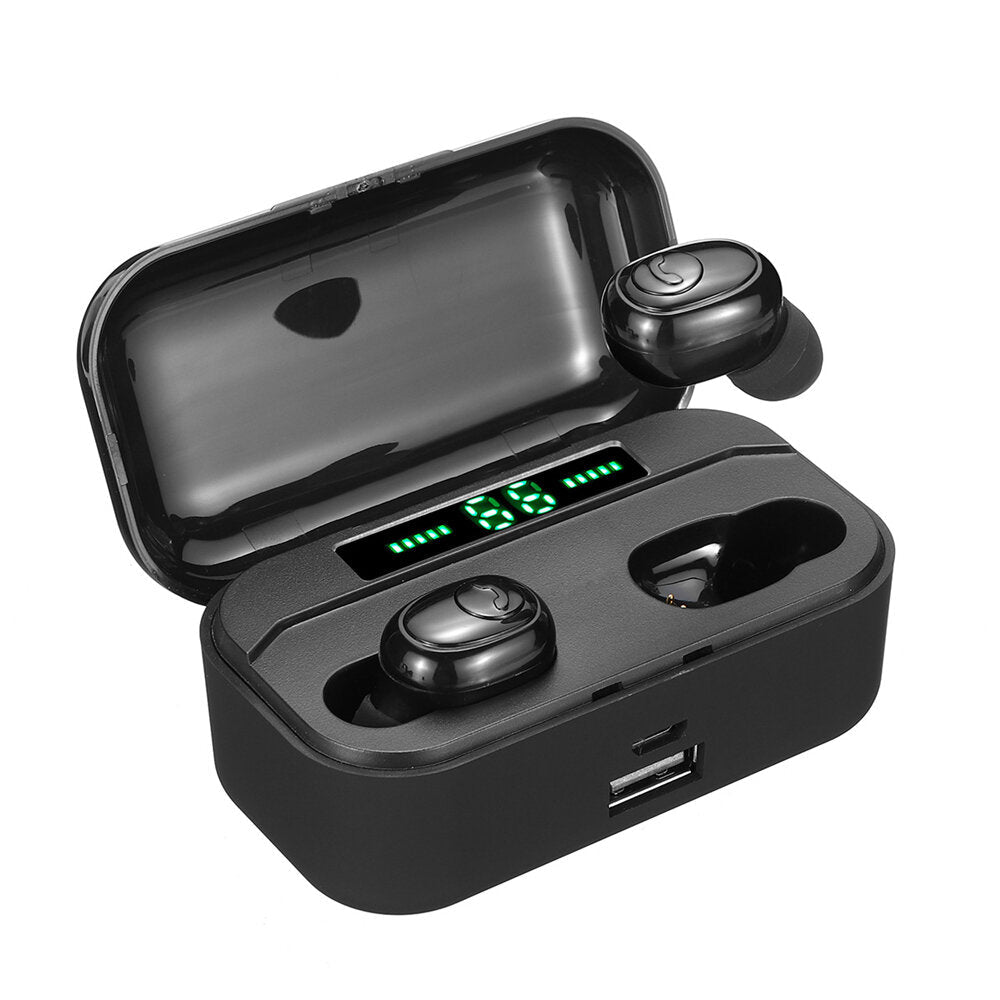 TWS 5.0 Bluetooth Qi Wireless Charging Stereo Sports Earphone Waterproof LED Display Headphone with Power Bank