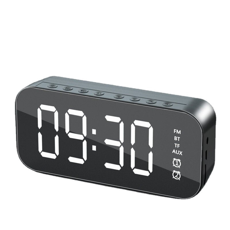 Wireless Bluetooth Speaker Mini LED Double Alarm Clock FM Radio TF Card AUX Soundbar Subwoofer with Mic