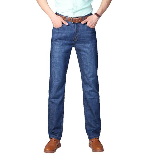 Mens Summer High Rise Loose Business Cotton Blue Jeans