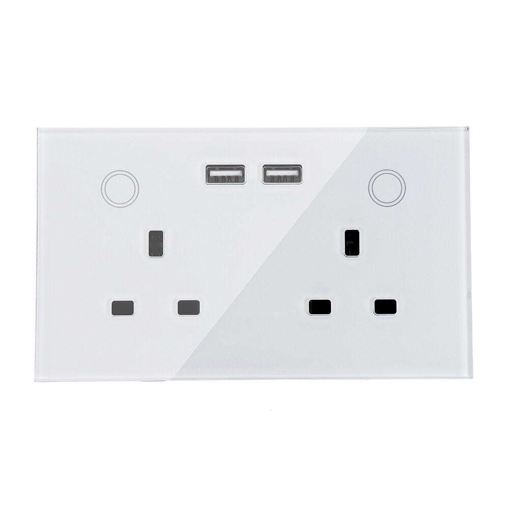 WIFI Smart USB 2 Gang Wall Socket UK Electrical Plug Outlet 15A Power Touch Switch Wireless Homekit Charge Work with Alexa Google Home