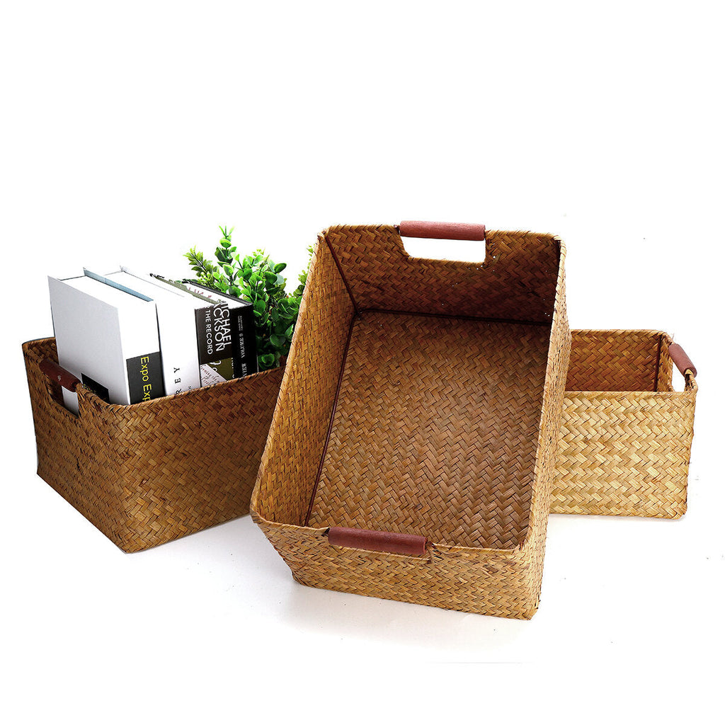 Seaweed Woven Storage Basket Fruit Sundries Home Organizer Fruit Container