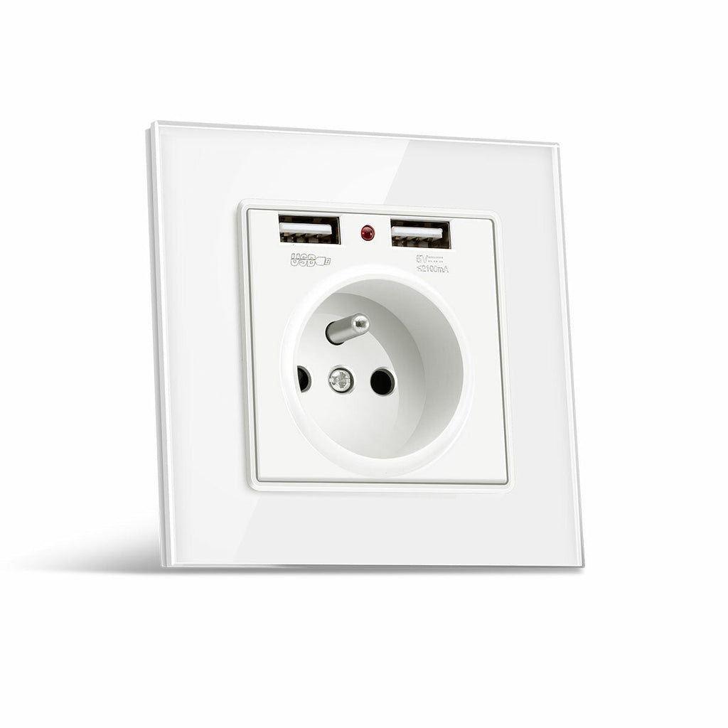 Socket Switch Dual USB 86*86 PC Glass Panel Eu German France Plug Wall Socket Smart Home Series Switch