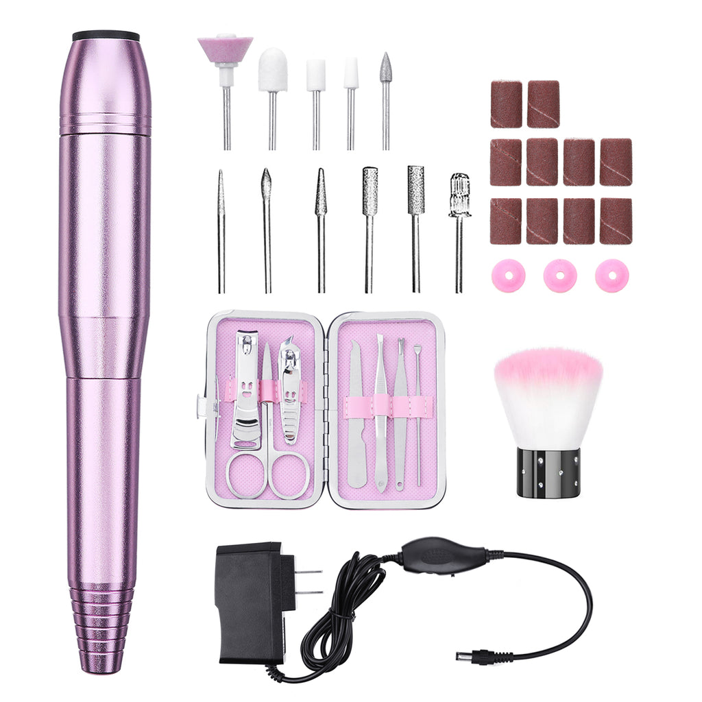 Speed Adjustable Electric Nail Drill Machine Portable Manicure Set Nail Grinding Heads Drill Bits Kit