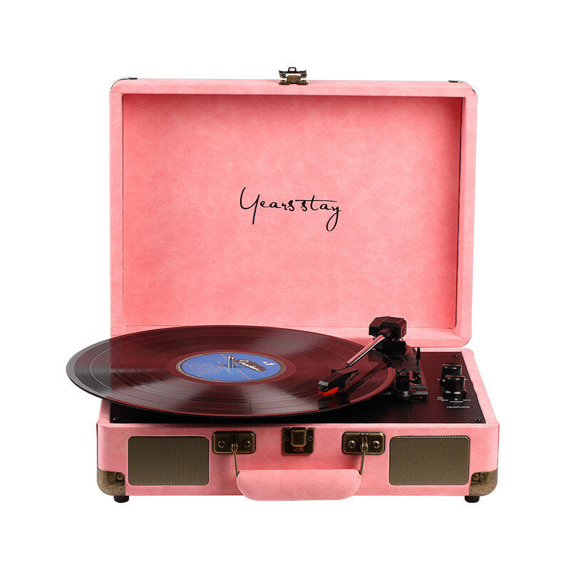 Vinyl Turntable Record Player LP Disc Bluetooth Portable Leather Gramophone Phonograph Speaker 3.5mm Antique Retro