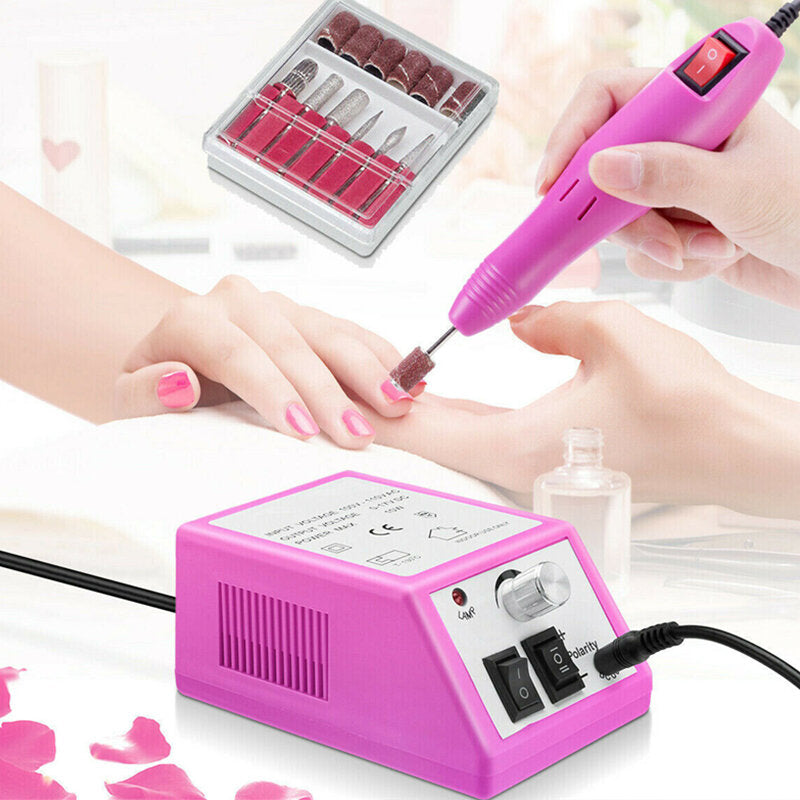 AC 220V 10W Nail Polishing Tool Set Nail Polisher Stepless Speed Regulation with Polishing Pen Polishing Head Gray/White/Pink AU Plug