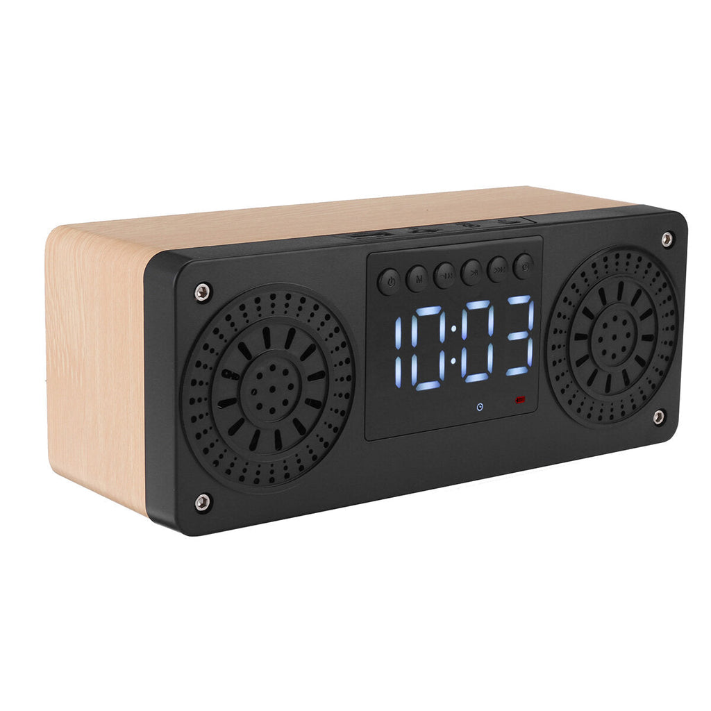 Bluetooth 5.0 Wooden Speaker Alarm Clock Support TF Card/USB/AUX/ FM Radio