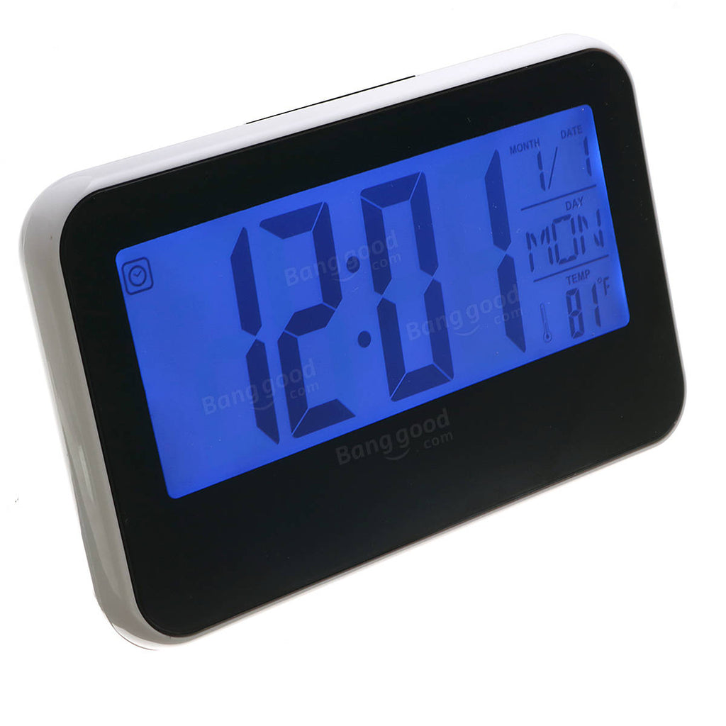 LCD Display Digital Alarm Clock Sound Controlled With Thermometer Backlight Snooze