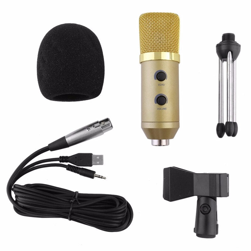 Wired microphone USB Condenser Sound Recording Mic with Reverb Broadcast Live Microphone Tripod Stand