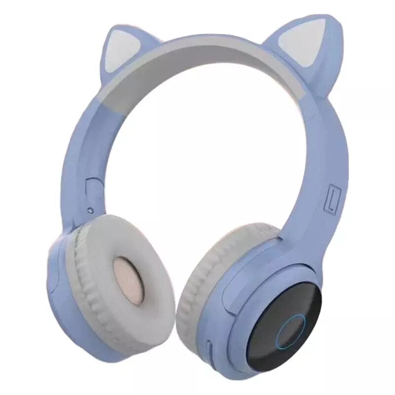 Wireless Bluetooth Headphones Stereo TF Card Aux-In Luminous Cute Cat Ear Head-Mounted Headset with Mic