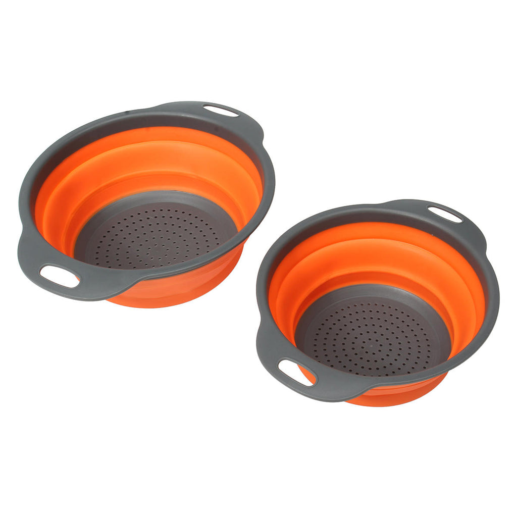 2Pcs Set Collapsible Foldable Silicone Drain Colander Fruit Vegetable Strainer Basket