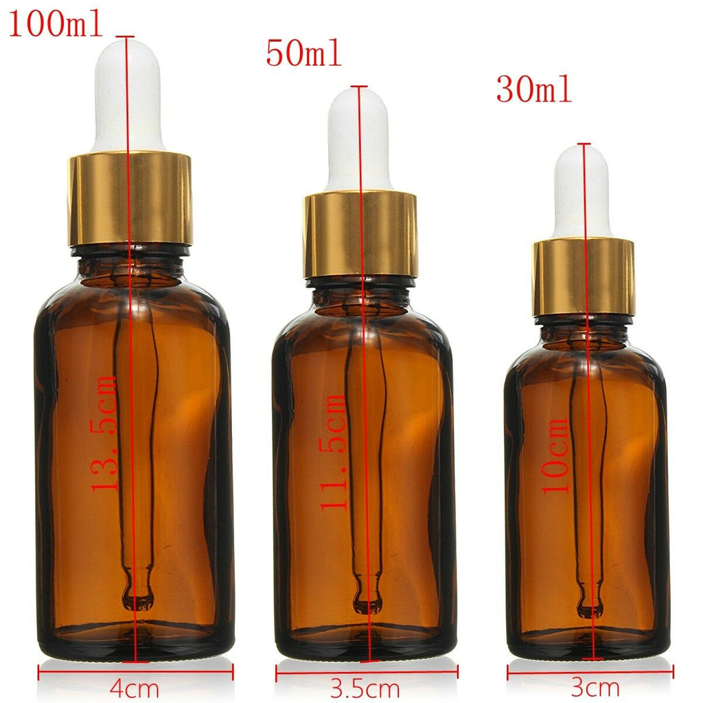 30/50/100ml Amber Glass Essential Oil Dropper Bottles Vials Containers