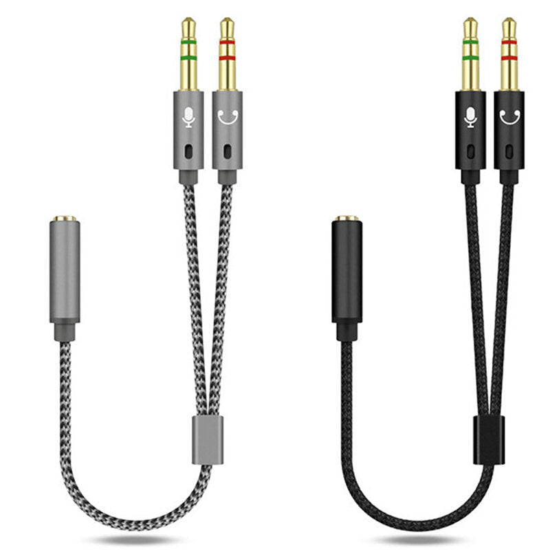 Audio 2-In-1 Cable 3.5mm Adapter Female to Microphone Audio Male Braided Conversion Line for PC Computer Laptop Tablet Mobile Phones