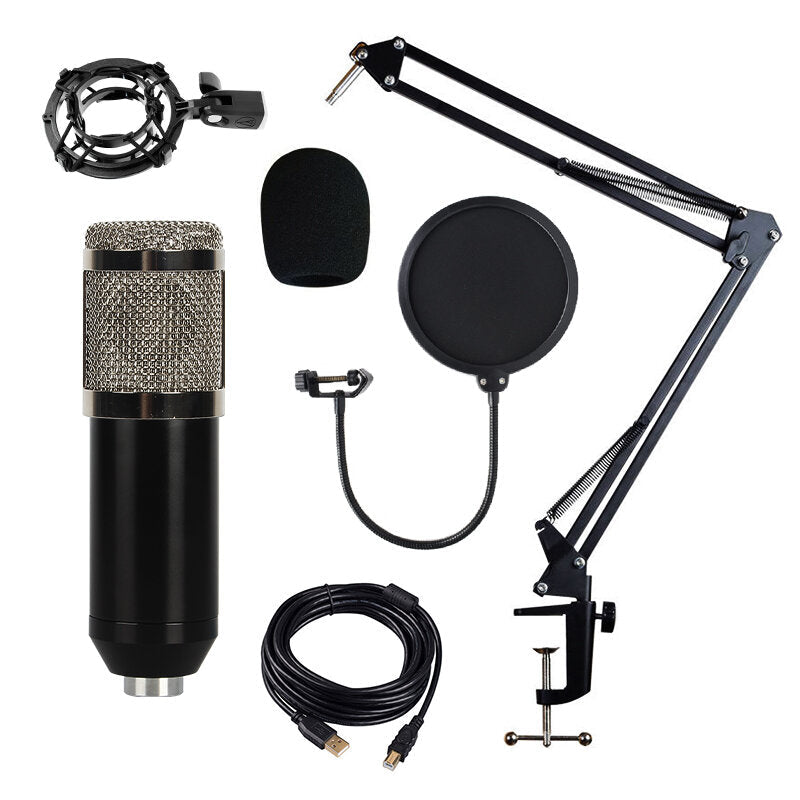 Adjustable Studio Mic USB Condenser Sound Recording Microphone With Stand for Live Broadcast Podcasting