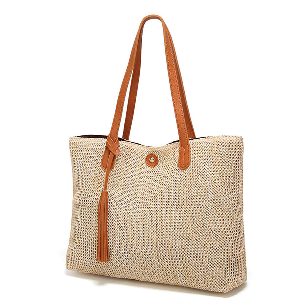 11L Women Straw Tassel Handbag Beach Shoulder Bag Shopping Tote Bag Outdoor Travel