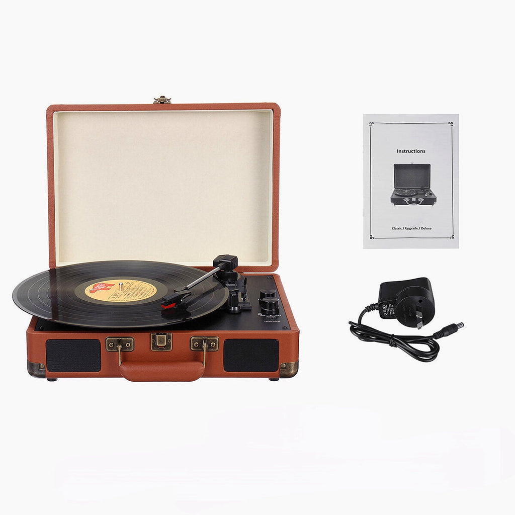 Vinyl Turntable Record Player LP Disc 33/45/78 RPM Bluetooth Portable Leather Gramophone Phonograph Speaker 3.5mm Antique Retro