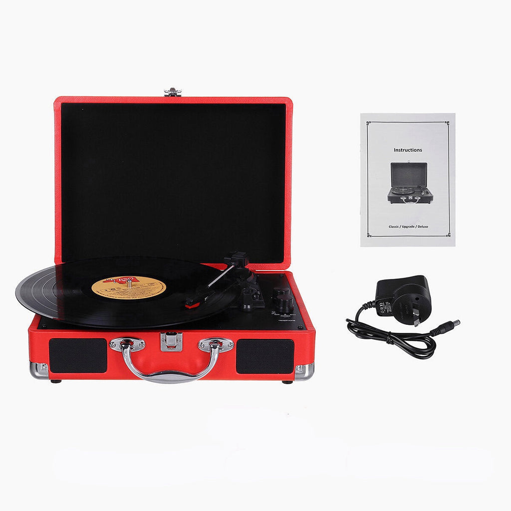 Vinyl Turntable Record Player LP Disc 33/45/78 RPM Bluetooth Portable Leather Gramophone Phonograph Speaker 3.5mm Antique Retro