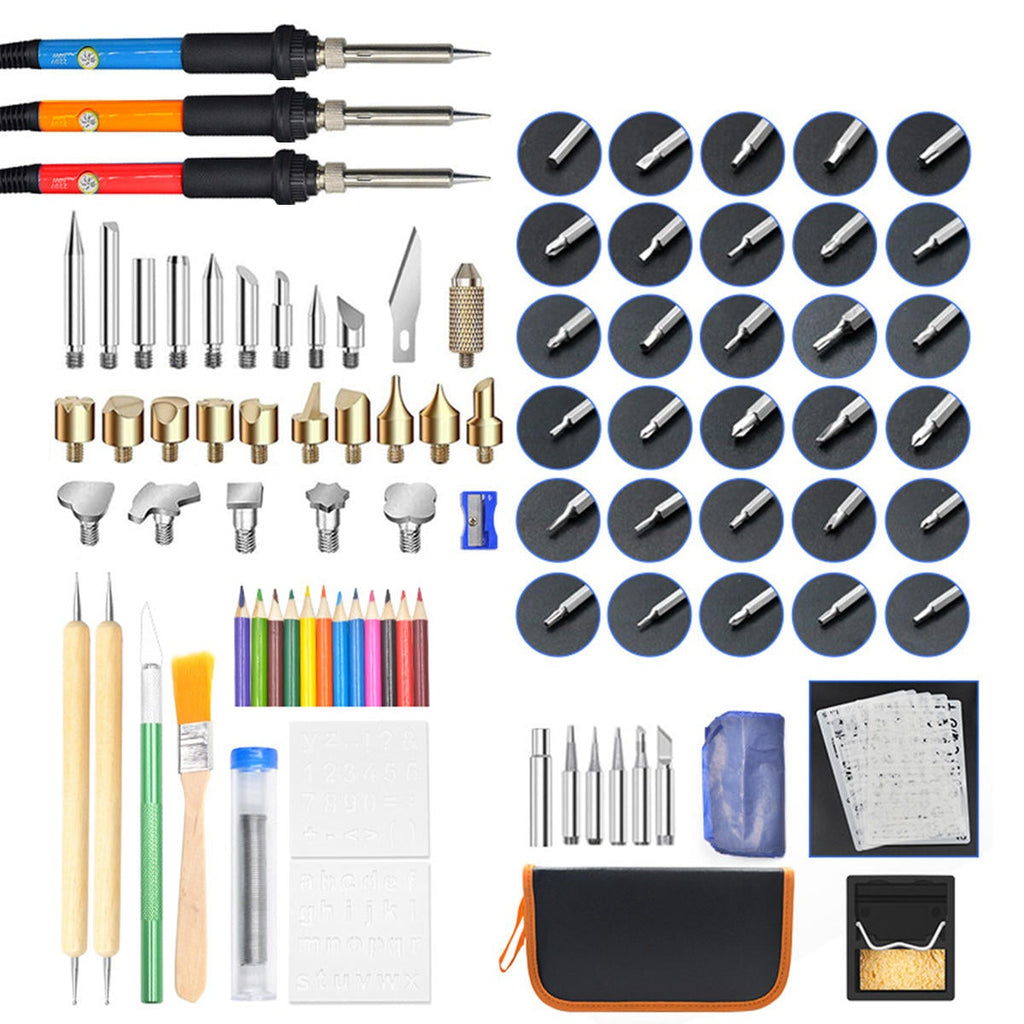 101Pcs 60W Wood Burning wood working Pen Set Electric Soldering Iron Burner Tools Kit