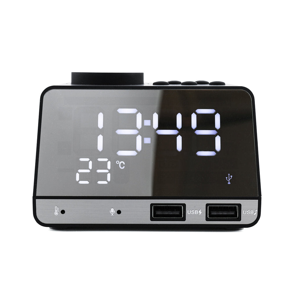 Radio Clock Double USB Chaging Port Bluetooth Alarm Clock Digital Display Mirror Alarm Clock