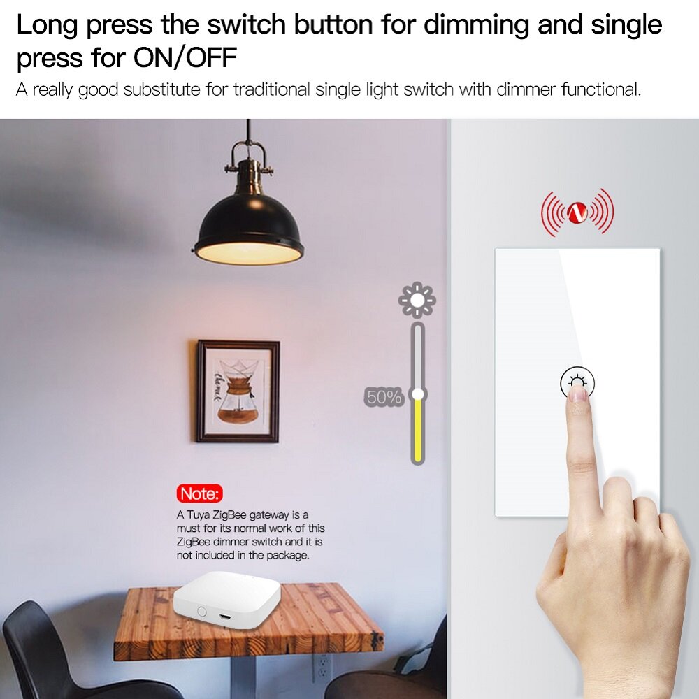 Dimming Switch Thyristor Stepless Dimming US Smart Switch Works with Alexa Google Home 250V 1/2/3 Gang