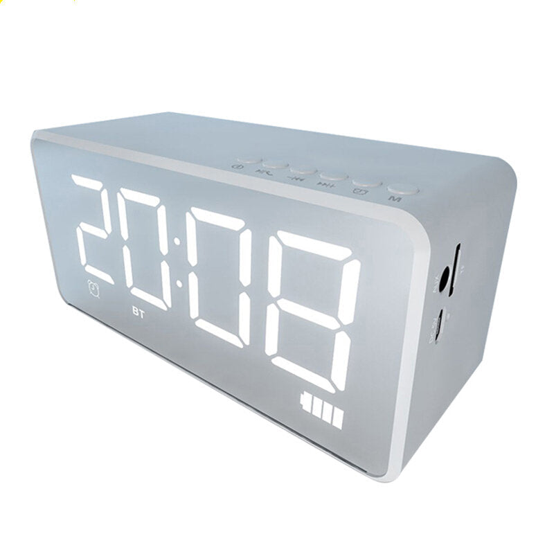 Bluetooth Speaker Alarm Clock Mirror LED Digital FM Radio TF AUX Desktop Wireless Speaker with Mic