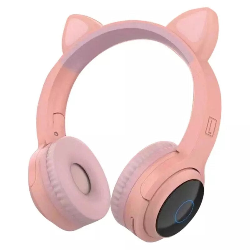 Wireless Bluetooth Headphones Stereo TF Card Aux-In Luminous Cute Cat Ear Head-Mounted Headset with Mic