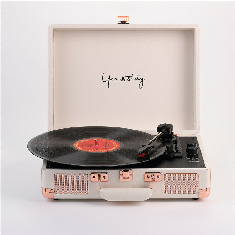 Vinyl Turntable Record Player LP Disc Bluetooth Portable Leather Gramophone Phonograph Speaker 3.5mm Antique Retro