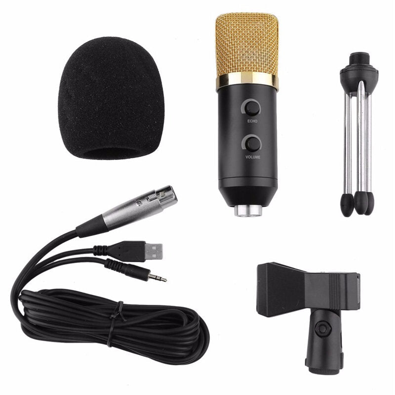 Wired microphone USB Condenser Sound Recording Mic with Reverb Broadcast Live Microphone Tripod Stand