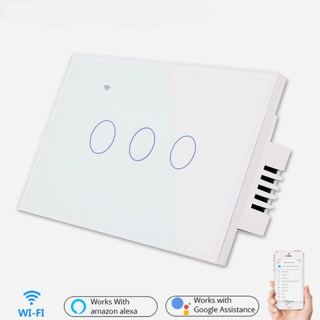 US WiFi Smart Lights Wall Touch Switch APP Voice Remote Control Wireless Lamp Smart Home Switch 3Gang 1/2 Way