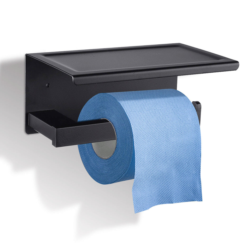 Toilet Paper Holder with Shelf Wall-Mounted Toilet Paper Holder Set No-Drill Adhesive