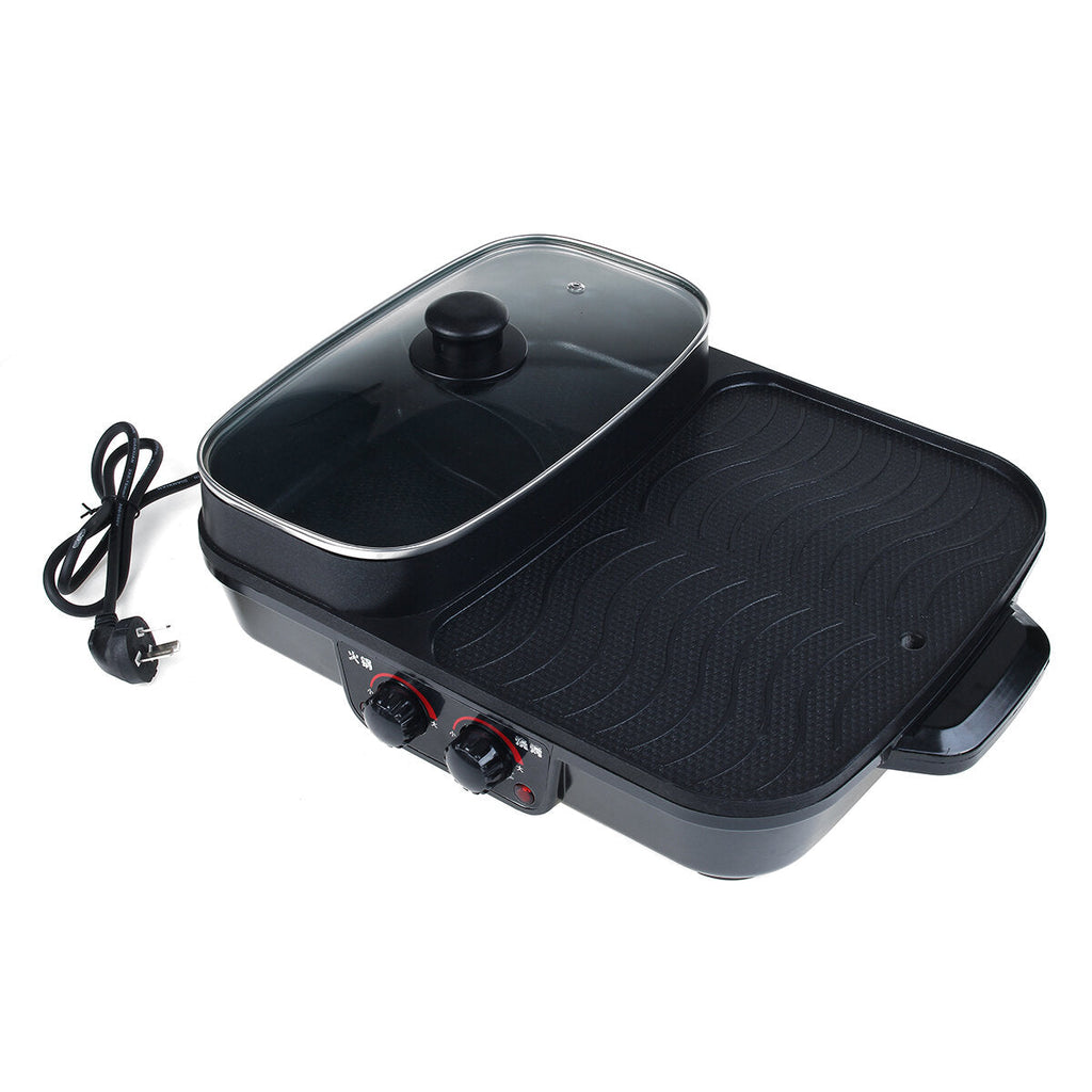 220V 1500W 2 IN 1 Electric Grill Pan Hot Pot Multi-function BBQ Frying Cook Grill Non-stick