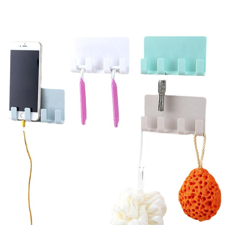 Bathroom Storage Rack Wall Mounted Shaver Holder Organizer 4 Hanger Hooks Towel Holder Key Shelf