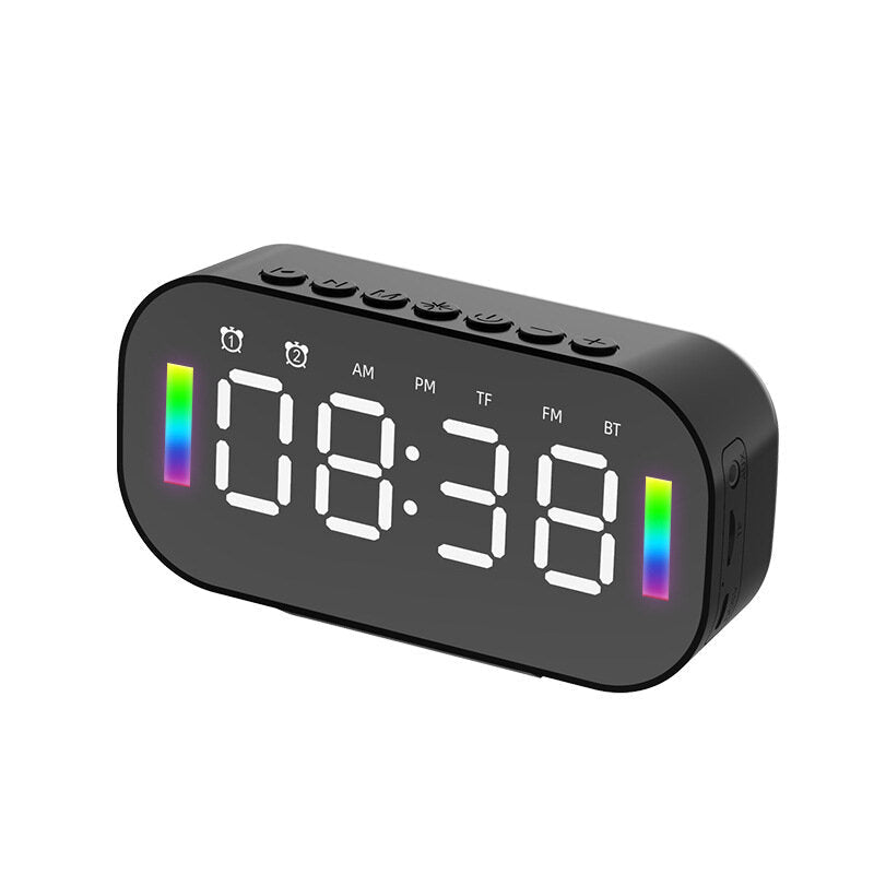 Wireless Bluetooth Speaker Mini LED Alarm Clock FM Radio TF Card AUX Soundbar Subwoofer with Phone Hoder