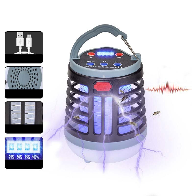 Multifunction Mosquito Killer Lamp With LED Camping Light&Bluetooth Speaker USB Rechargeable Long Battery Life UV Insect Trap Light No Noise Radiation