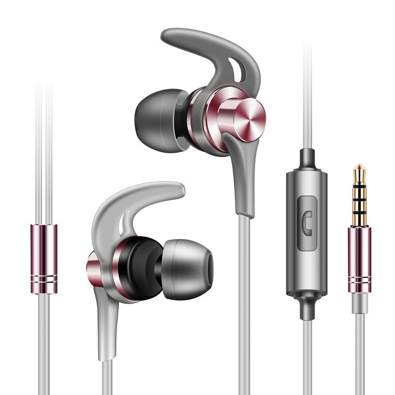 Metal In-ear Wired Headphone Horn Hi-Fi Music Heavy Bass Stereo Sound Headset Sports Running Earphones with Microphone