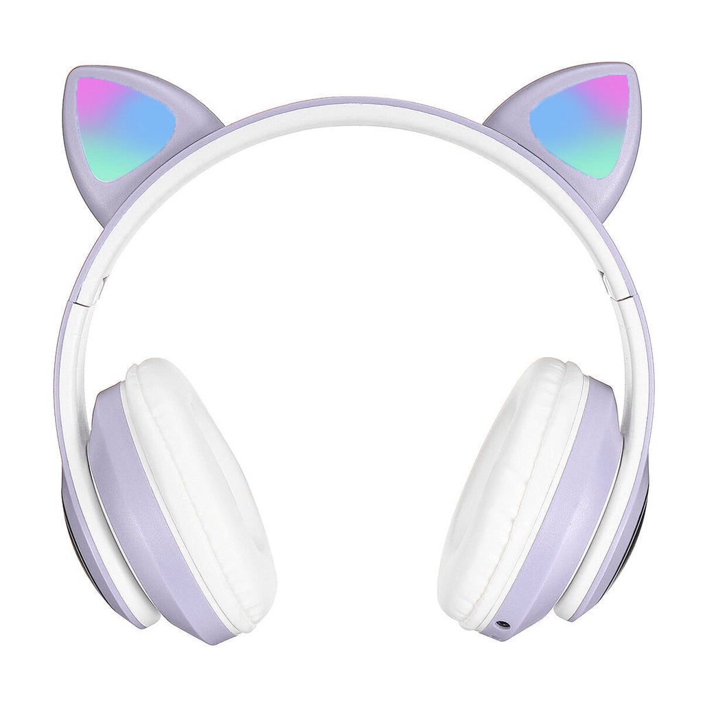 Over-Ear Gaming Bluetooth 5.0 Headset Glowing Cat Ear Headphones Foldable Wireless Earphone with Mic LED Lights for PC Phone