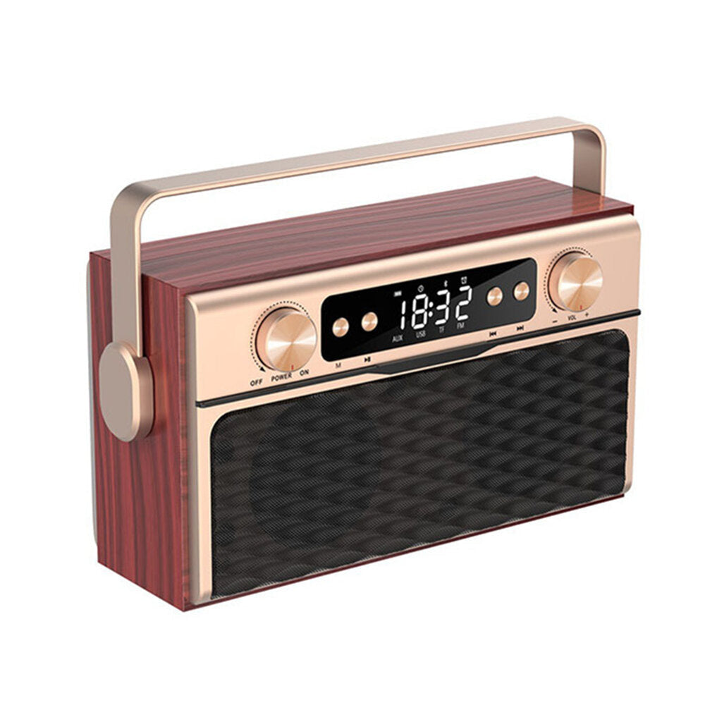 Wireless Bluetooth Speaker Alarm Clock Wooden Portable Retro Bass Sound Speaker Support FM Radio Card Slot Subwoofer