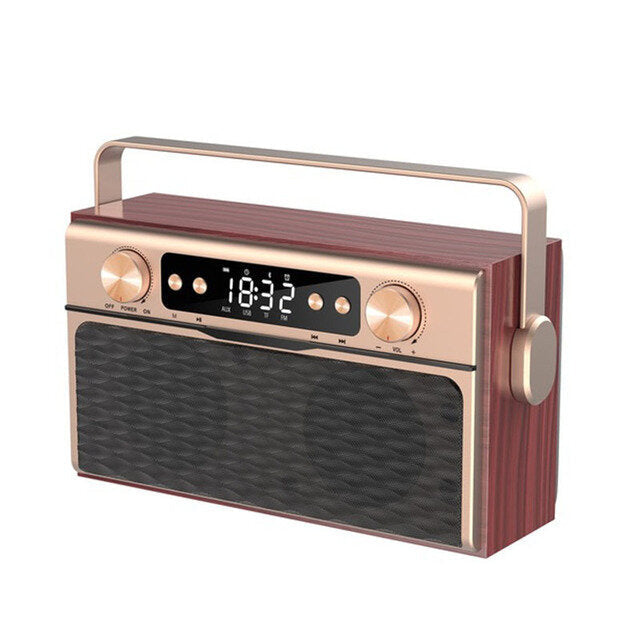 Wireless Bluetooth Speaker Alarm Clock Wooden Portable Retro Bass Sound Speaker Support FM Radio Card Slot Subwoofer