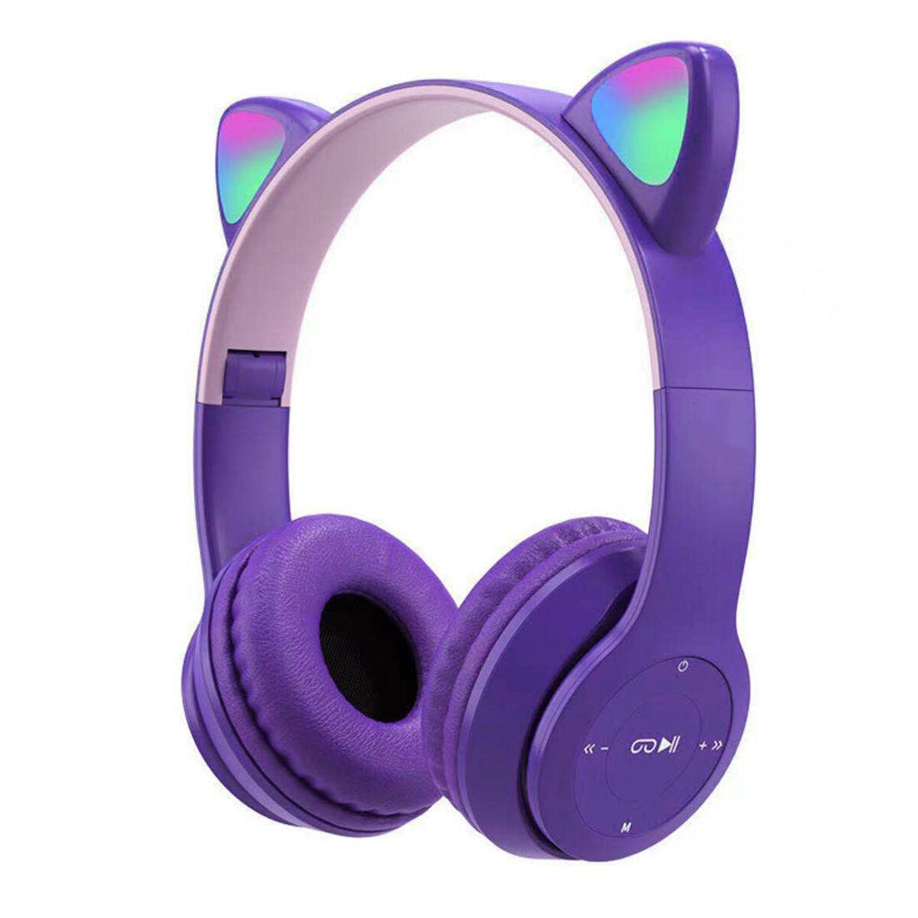 Cute Wireless Gaming Headset Bluetooth 5.0 Headphones LED Light Support TF Card Play